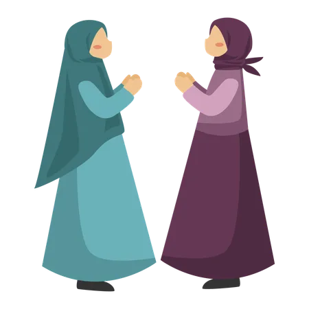 Muslim girls are greeting each other  Illustration