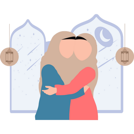 Muslim girls are hugging  イラスト