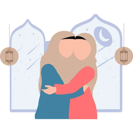 Muslim girls are hugging  イラスト