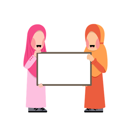 Muslim girls Holding Board  Illustration