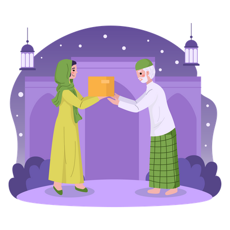 Muslim giving donation to others on ramadan Illustration