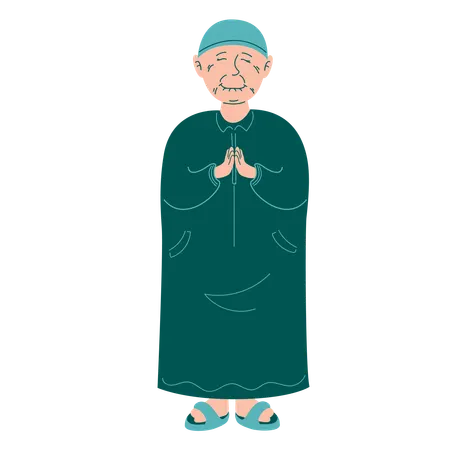 ガミズを着たイスラム教徒のおじいちゃん  イラスト