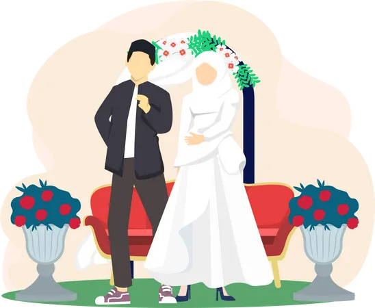 Muslim Groom And Bride  Illustration