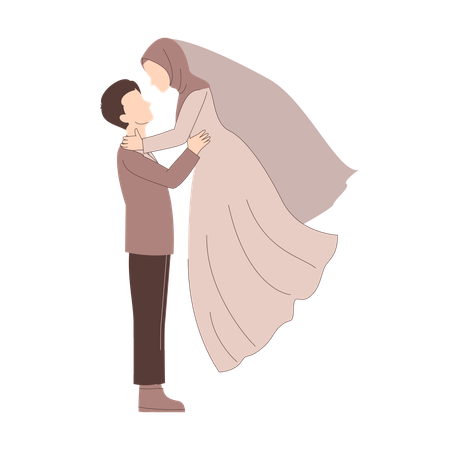 Muslim Groom Lifts the Bride  Illustration