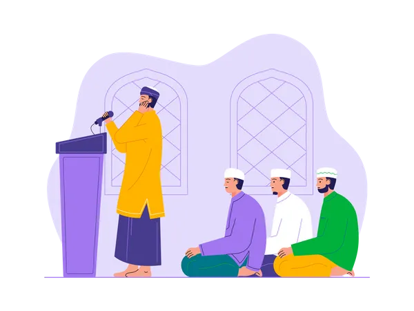Muslim hält religiöse Rede bei Fest  Illustration