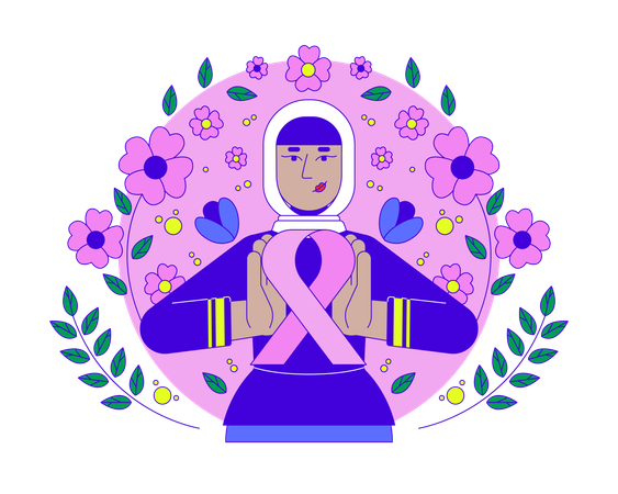 Muslim hijab woman doing Breast Cancer Awareness  Illustration