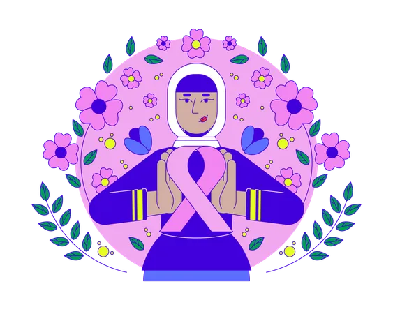 Muslim hijab woman doing Breast Cancer Awareness  Illustration