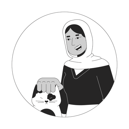 Muslim hijab woman petting cat head  Illustration