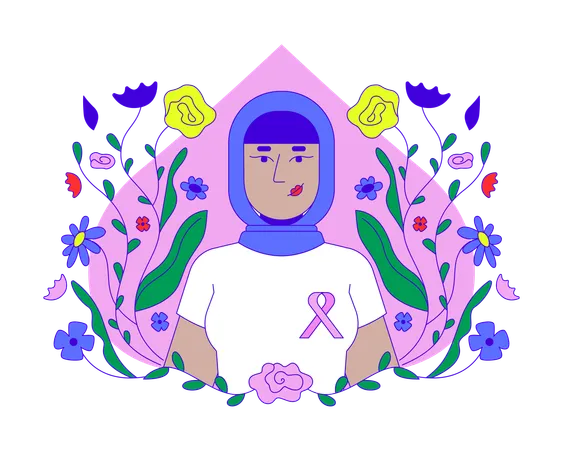 Muslim hijab woman promoting breast cancer awareness  Illustration