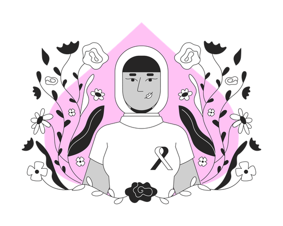 Muslim hijab woman promoting breast cancer awareness  Illustration