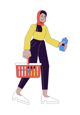 Muslim hijab woman with shopping basket  Illustration