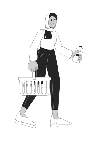 Muslim hijab woman with shopping basket  Illustration