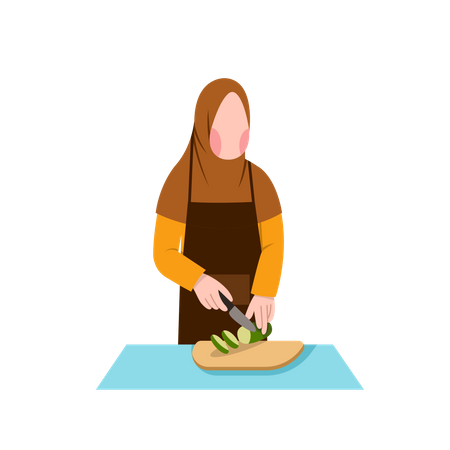 Muslim Housewife Cooking  Illustration