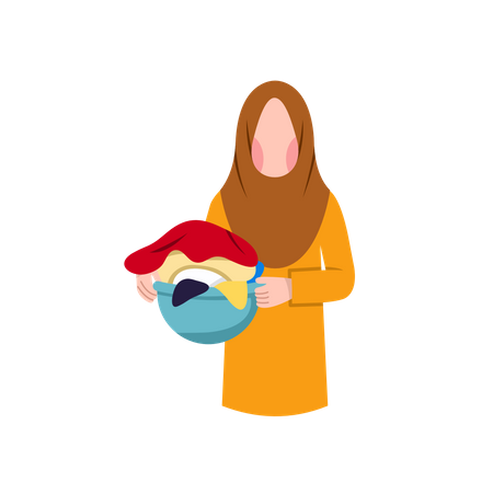 Muslim Housewife Holding Laundry Basket  Illustration