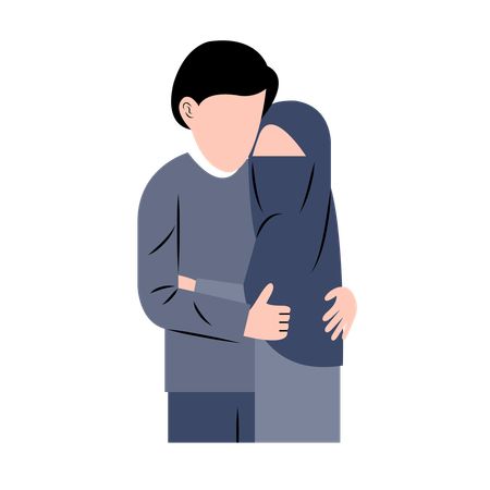 Muslim husband and wife giving romantic pose  Illustration