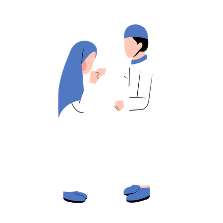 Muslim Husband And Wife Greeting Each Other In Eid Day  Illustration