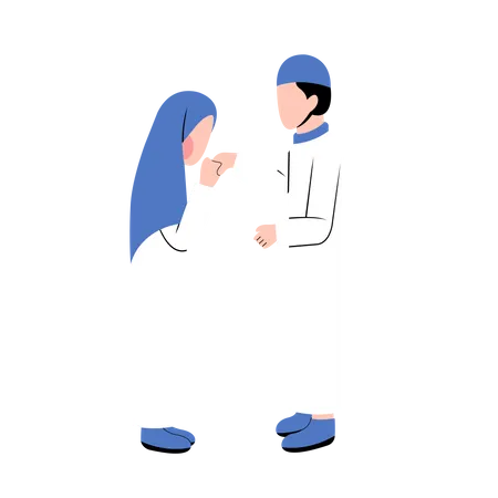 Muslim Husband And Wife Greeting Each Other In Eid Day  Illustration