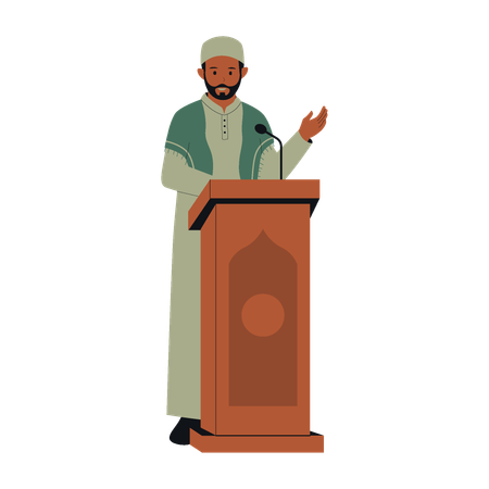 Muslim Imam Giving Friday Speech in Mosque  Illustration