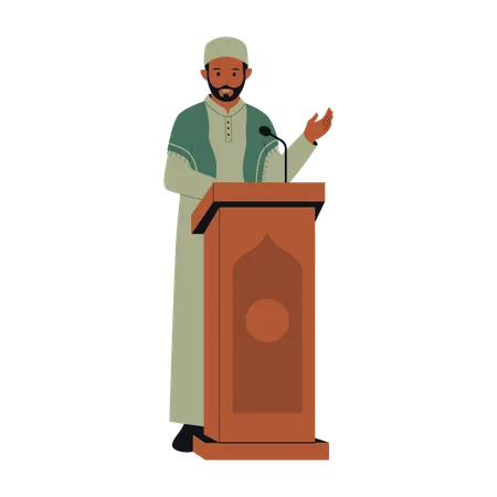 Muslim Imam Giving Friday Speech in Mosque  Illustration