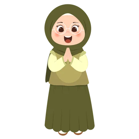 イスラム教徒の子供の挨拶  イラスト