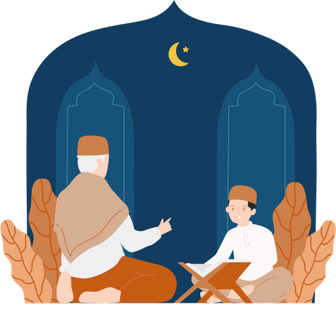 Muslim Kid Listening to Spiritual Lecturer Illustration