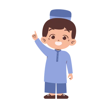 Muslim kid pointing finger Illustration