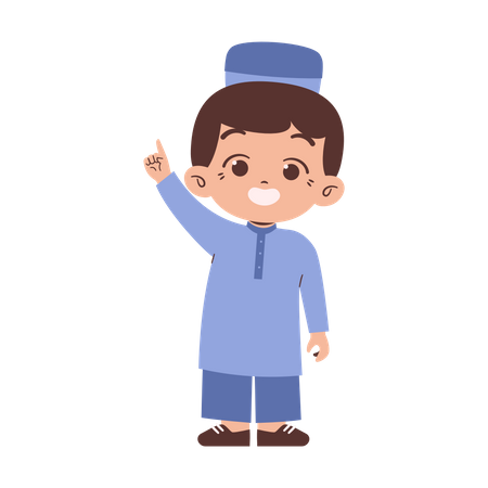 Muslim kid pointing finger  Illustration