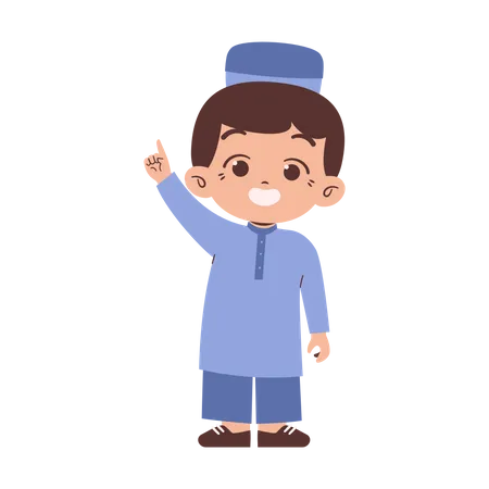 Muslim kid pointing finger  Illustration