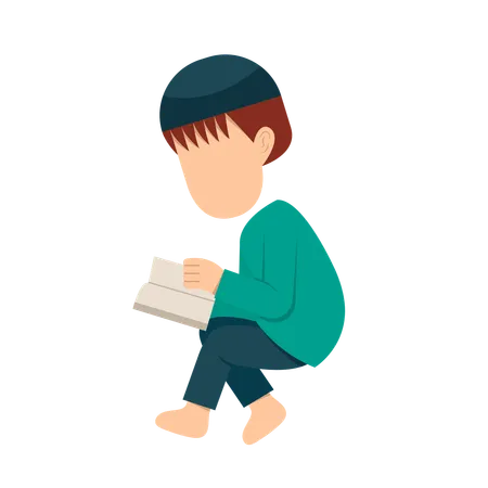 Muslim Kid Reading quran Book  Illustration