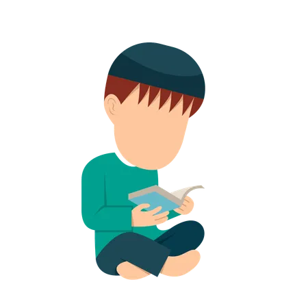 Muslim Kid Reading Quran Book  Illustration