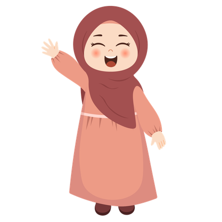 Muslim kid saying hi  Illustration