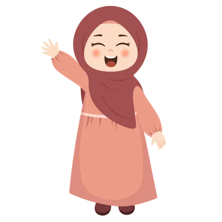 Muslim kid saying hi  Illustration