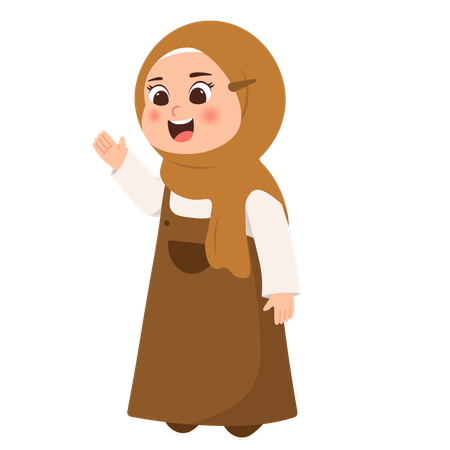 Muslim kid saying hi  Illustration