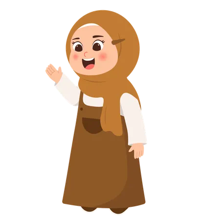 Muslim kid saying hi  Illustration