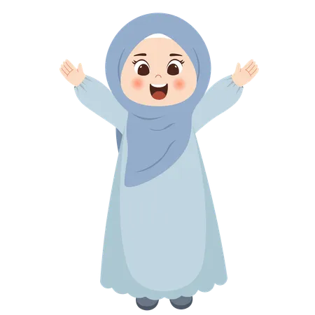 Muslim kid saying hi  Illustration