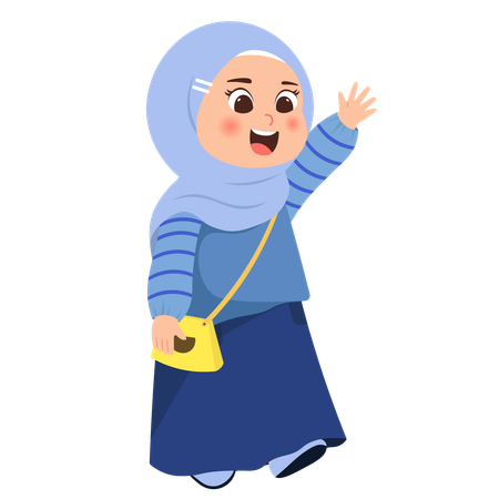 Muslim kid saying hi  Illustration