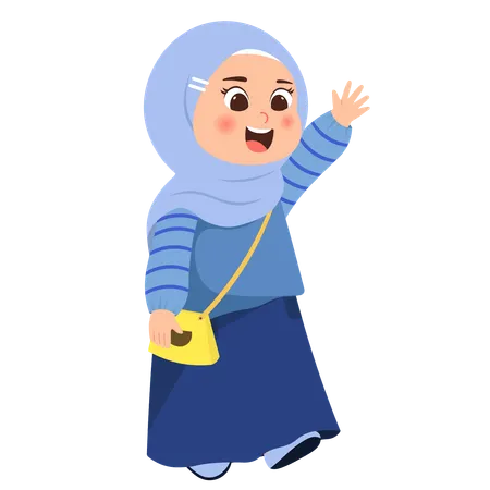 Muslim kid saying hi  Illustration