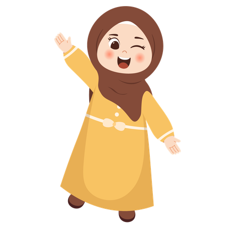 Muslim kid saying hi  Illustration