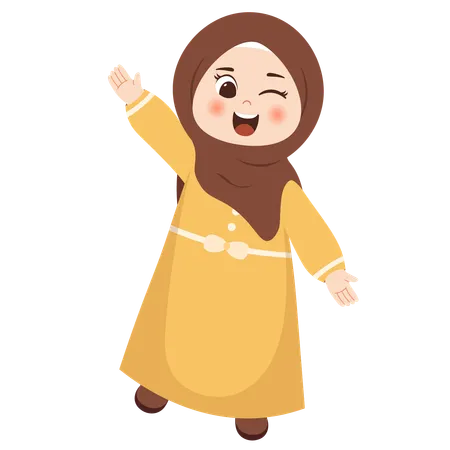 Muslim kid saying hi  Illustration