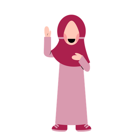 Premium Hijab Kid Waving Hand Illustration pack from People Illustrations