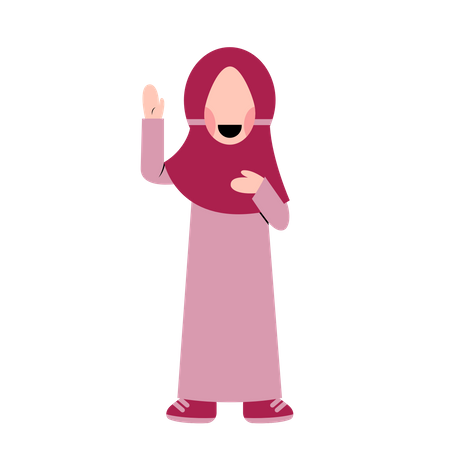 Muslim Kid Waving Hand  Illustration