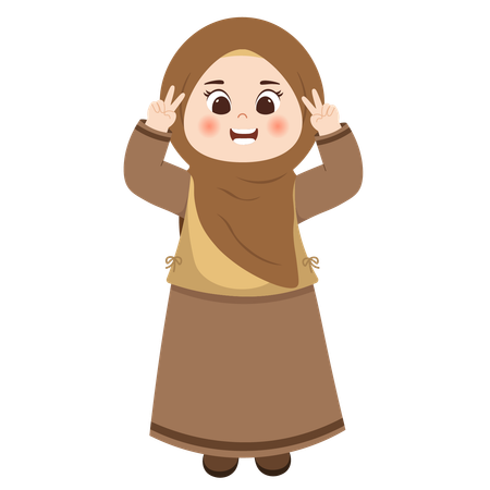 Muslim kid with peace sign  Illustration