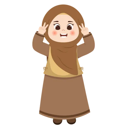 Muslim kid with peace sign  Illustration