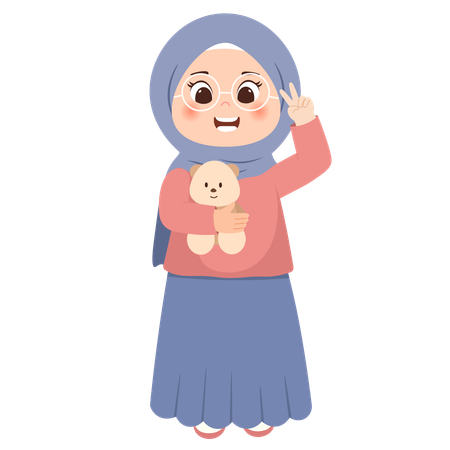 Muslim kid with teddy bear  Illustration