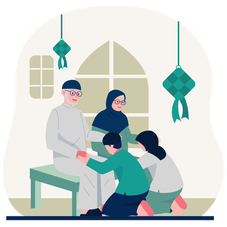 Muslim kids asking for forgiveness from parents  Illustration