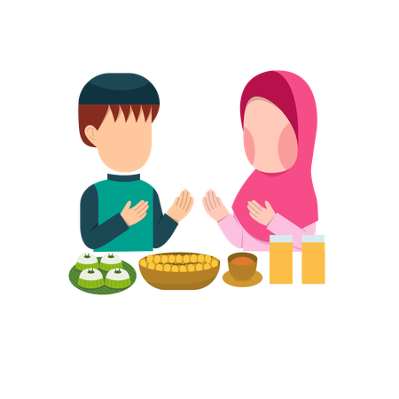 Muslim Kids Doing Iftar  Illustration