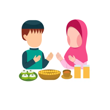 Muslim Kids Doing Iftar  Illustration