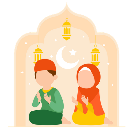 Muslim kids doing Islamic prayer  Illustration