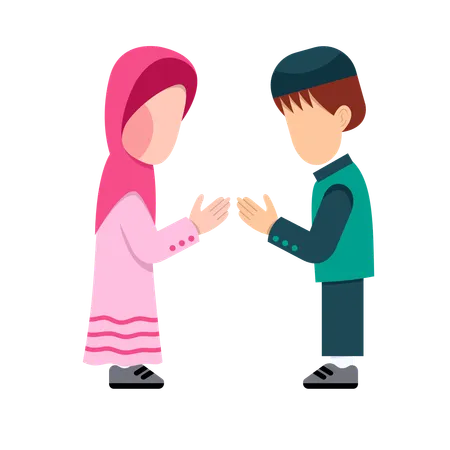 Muslim Kids Greeting Each Other  Illustration