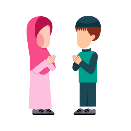 Muslim Kids Greeting Each Other  Illustration